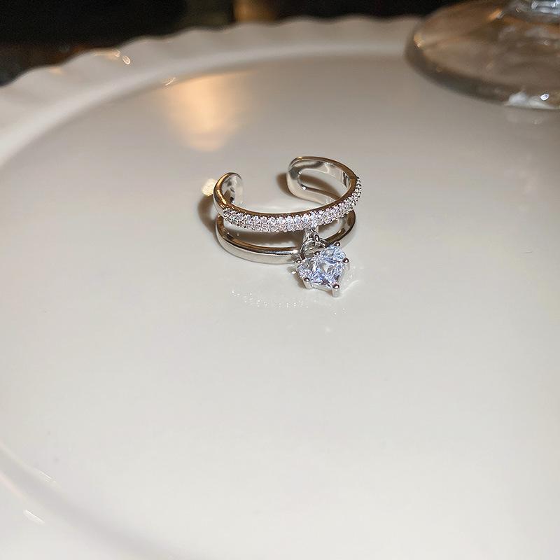 Luxury Zircon Sparkling Diamond Spirit Serpentine Ring Silver Open Ring High Quality Texture Simple and Versatile Trendy Cool Handmade for Women