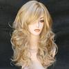 Women Long Curly Wig with Bangs Natural Looking Heat Resistant High Temperature Fiber Yellow Wine Red Blonde Wavy Synthetic Hair