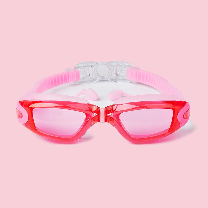 Женские очки для плавания с гальваническим покрытием HD и берушами — розовые, водонепроницаемые, с защитой от запотевания, подходят для людей с близорукостью.