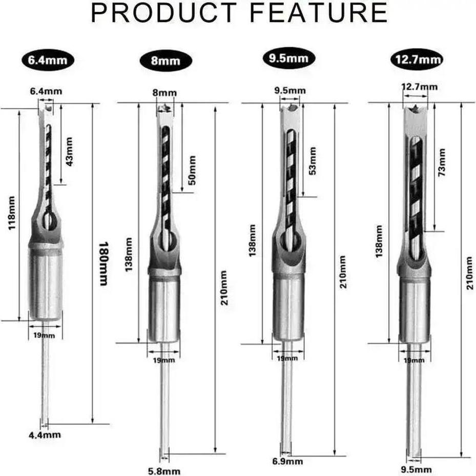 1/4” 5/16” 3/8” 1/2” 4 шт./набор Деревообрабатывающее квадратное сверло Деревообрабатывающее долото Зенковочные сверла Кольцевая пила Набор электроинструментов