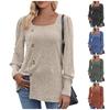 Women's Fashion Square Neck Solid Color Fleece Long Sleeve Decorative Button Hem Split Top