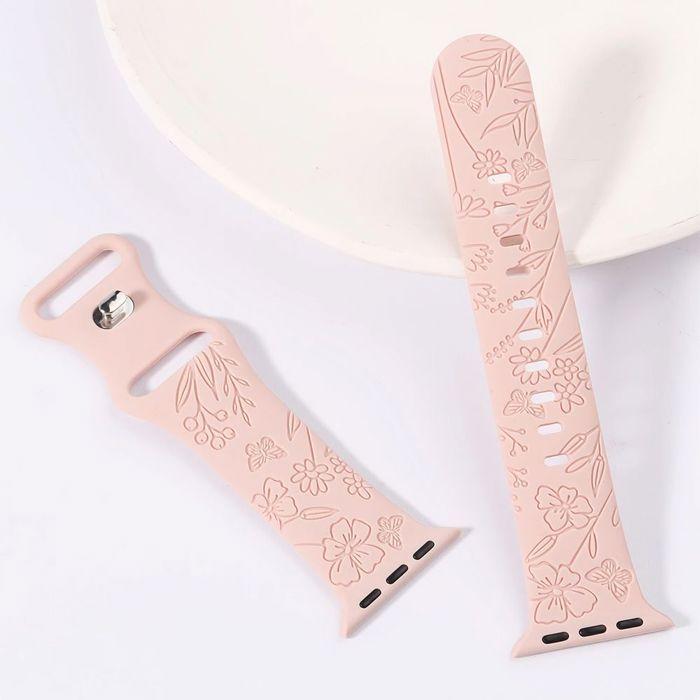 2x Браслет для Apple Watch 38мм-40мм-41мм Серии 9 8 SE 7 6 5 4 3 2 1 / 42мм (Серия 10) Силиконовый мотив Розовый и Фиолетовый цветок