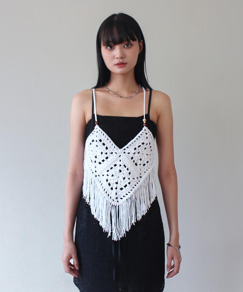 Rubati Handmade Crochet Tassel Knit Vest_White