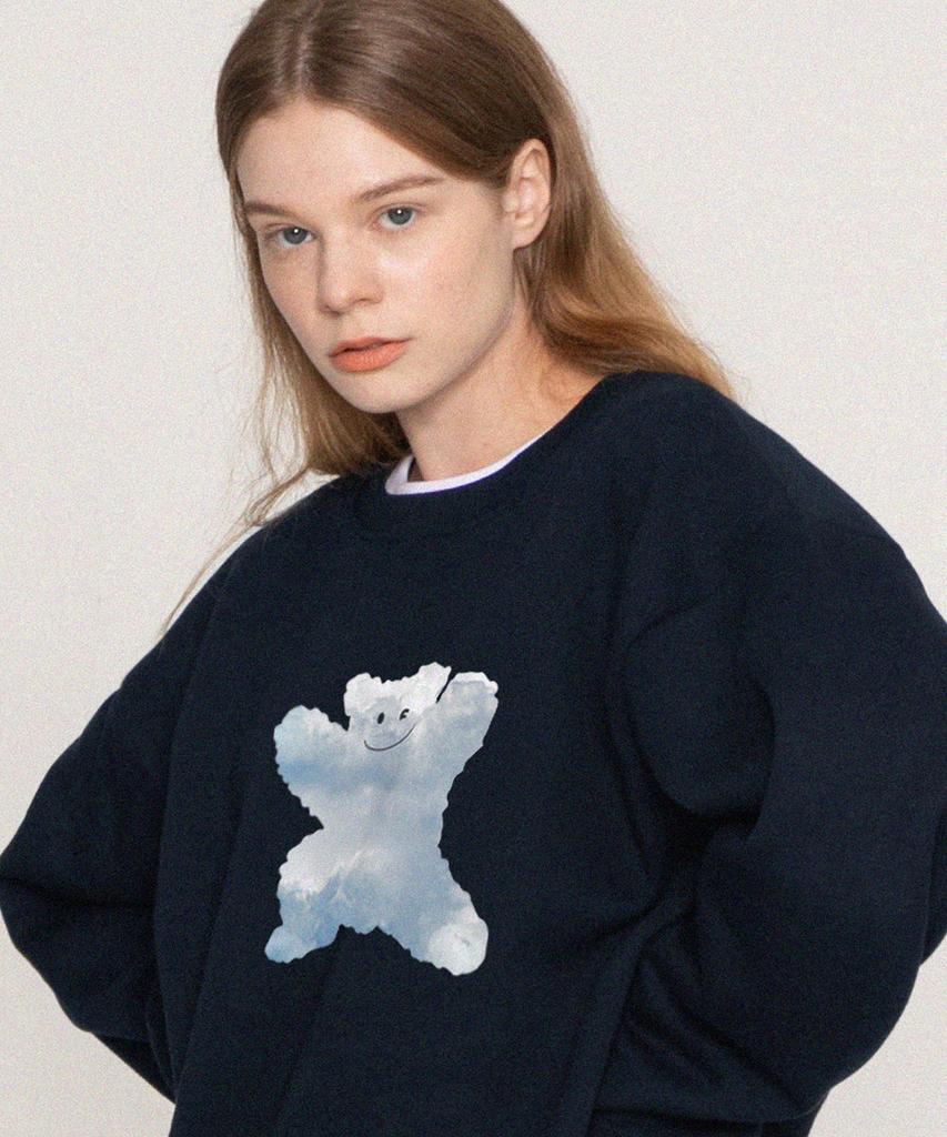 GRAVER [Unisex] Big Cloud Bear Smile Sweatshirt_Navy