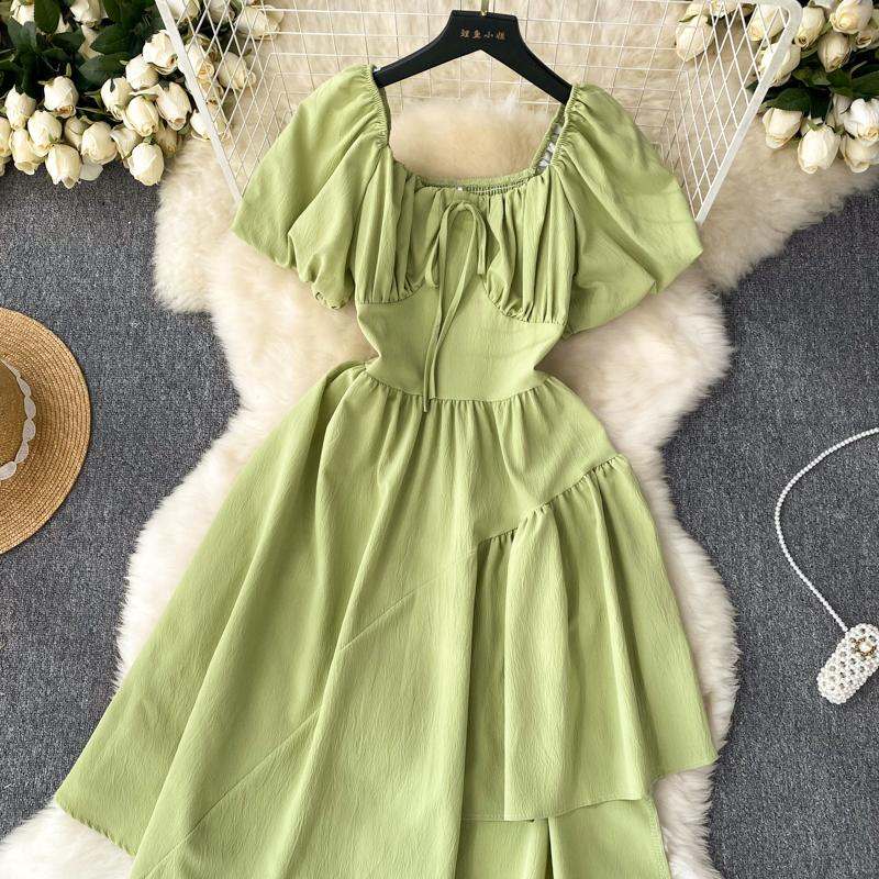 НОВОЕ женское платье с пышными рукавами и нерегулярной баской Vestido Elegante с квадратным воротником и оборками, модное корейское платье