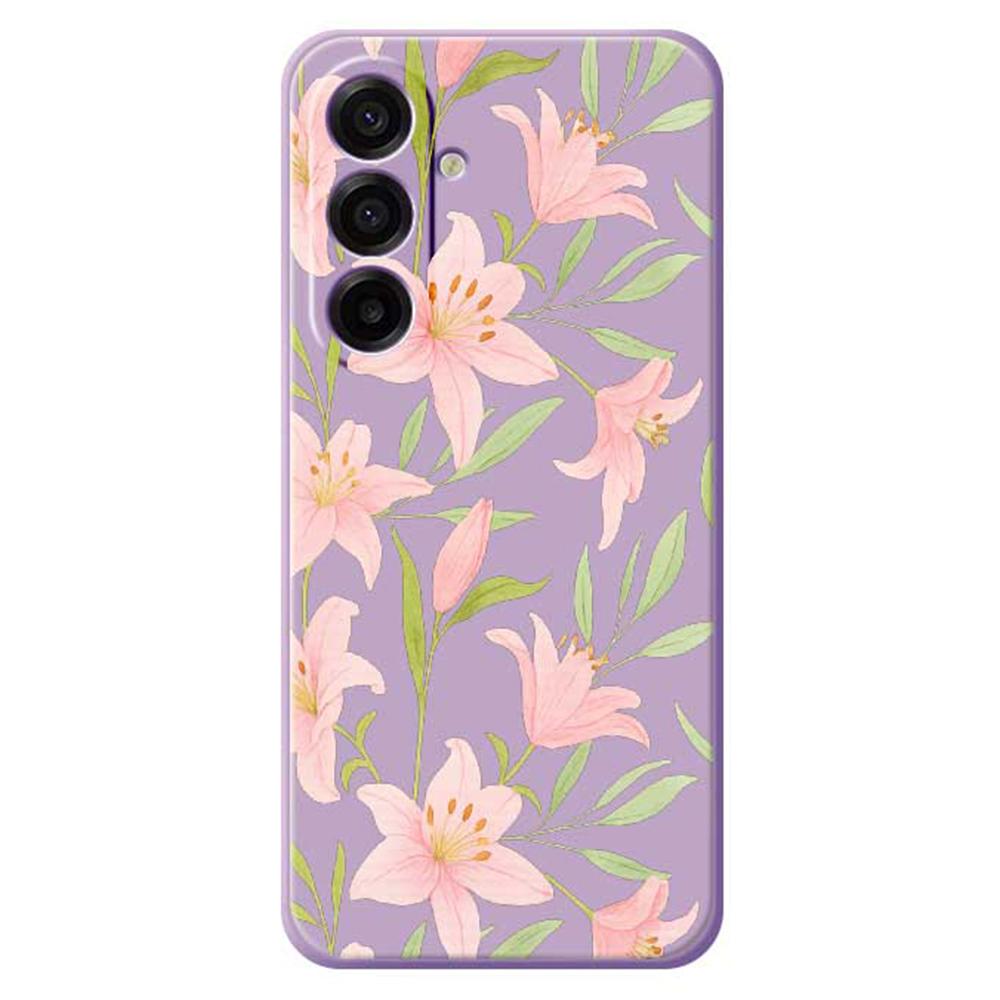 For Samsung Galaxy A17 5G Case Pink Lilies Pattern Printing Straight Edge TPU Phone Back Cover