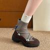 Queen Fan Black Retro Platform Boots Women's Short Boots 2025 New Autumn Versatile Height Increasing Skinny Elastic Boots