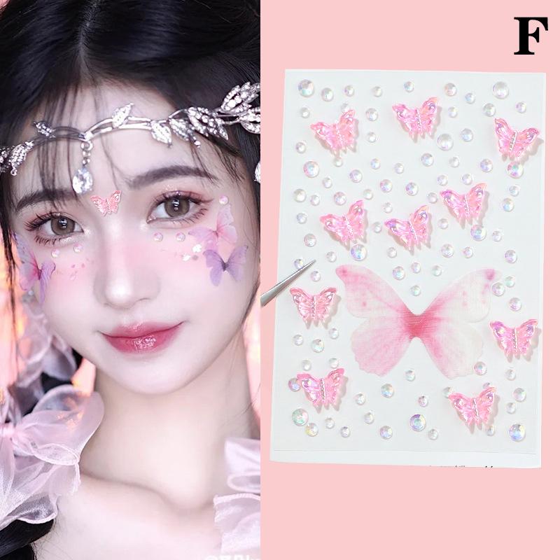 1 шт. Наклейка для лица с бриллиантами, драгоценными камнями и жемчугом, 3D, разноцветные стразы, тату, наклейки для теней для век для фестиваля, ногтей, тела, макияжа, блестящий декор
