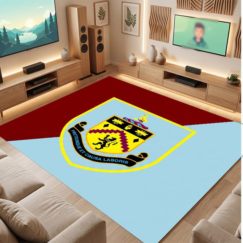 Burnley Football Print Crystal Velvet Rug, Comfortable Water Absorbent Non Slip Indoor Floor Carpet