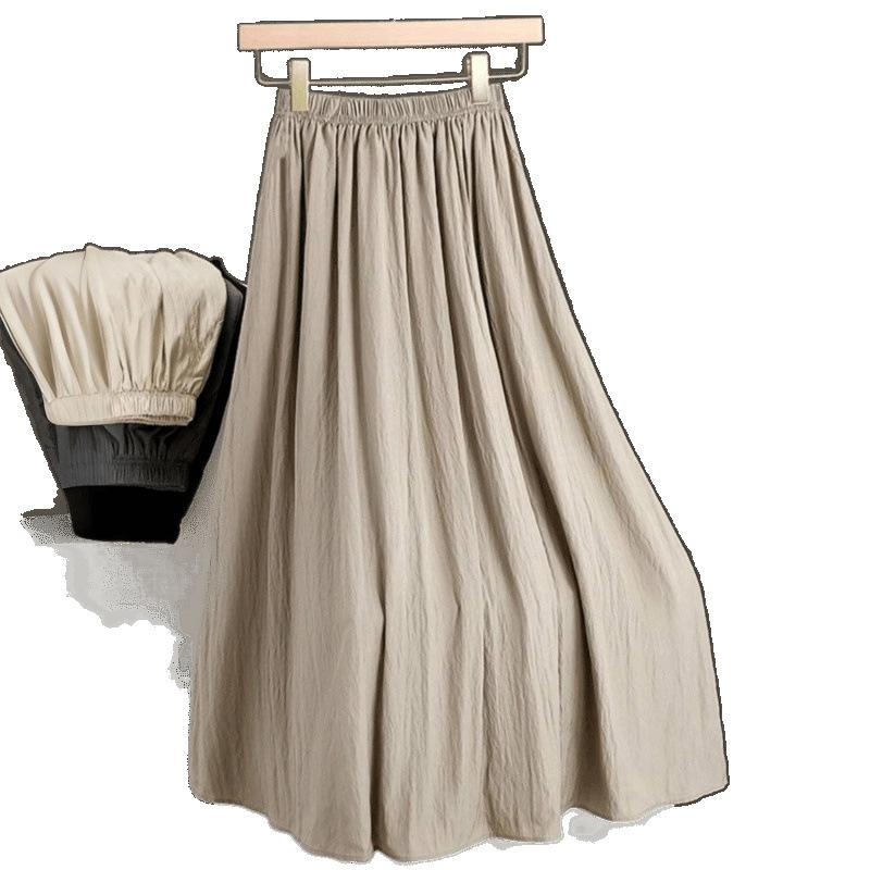 Женская летняя однотонная эластичная юбка-полусолнце с высокой талией, плиссированная, А-силуэта, женская премиальная элегантная повседневная длинная юбка