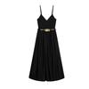 Summer New Women clothes Sexy Style V-neck Sleeveless With Belt Patchwork Sling Midi Dress 1165065