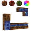 6 piece living wall unit with LED lighting smoked oak wood based material