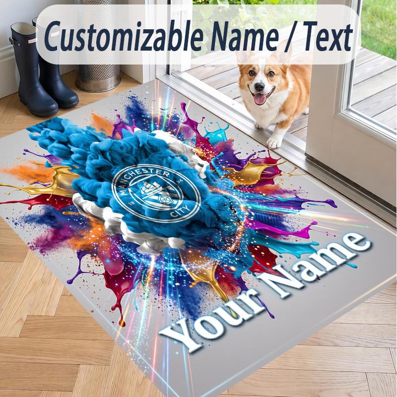 Custom Text Printed Rug Manchester City Non Slip Floor Carpet For Home Room Decor