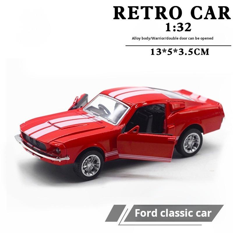 1:32 Литой металлический классический Ford Mustang GT 1967 GT500 Винтажная модель Классическая игрушечная машинка с инерционным механизмом Миниатюрная копия транспортного средства Подарок для ребенка