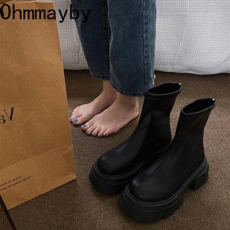 Winter Shoes Black Platform Gothic Boots Women 2023 New Casual Back Zippers Women's Ankle Boots Women's Short Bootties