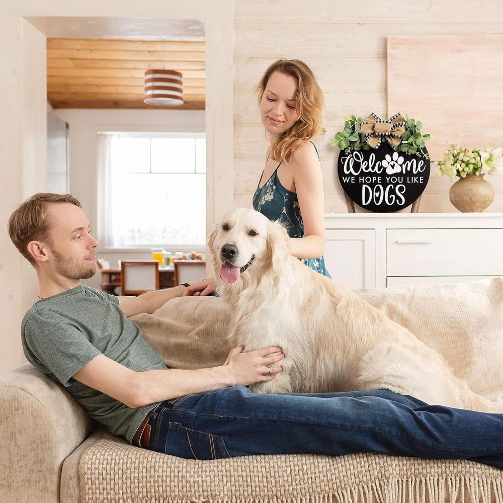 Знак на дверь фермерского дома для украшения крыльца входной двери с листьями эвкалипта и бантом в виде буйвола - приветственный венок, висящий для любителей собак, декор на весну и лето