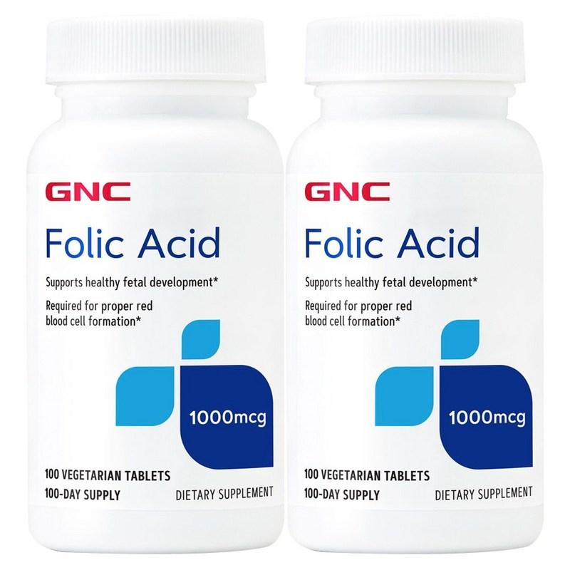 GNC folic acid 1000mcg 100 tablets x 2, 100 tablets, 2 units