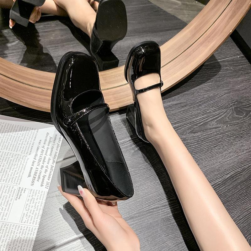 Британские маленькие кожаные туфли в стиле ретро, одинарные туфли, универсальные, повседневные, с квадратной головкой, формальные, на высоком каблуке, женские