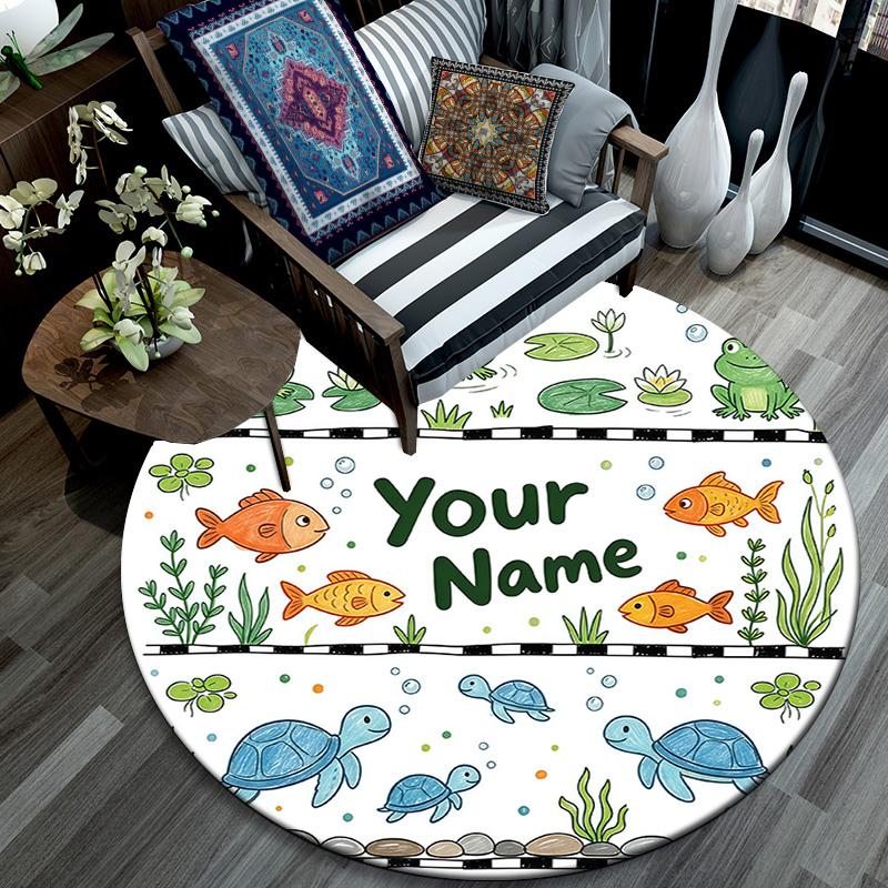 Custom Name Cartoon Car Farm Sea Creature Round Area Rug,Carpet Rug for Living Room Bedroom Sofa Playroom Decor,Non-slip Floor Mat