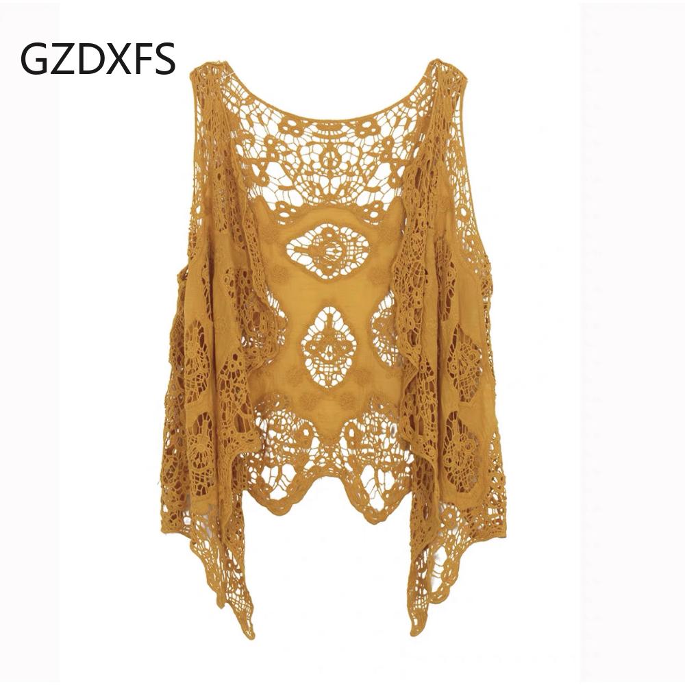 Outside Take Thin Sleeveless Lace Cardigan All-match Shawl Beach Clothes Sunscreen Clothes Women Hollowed Out Air Conditioning Shirt Tide