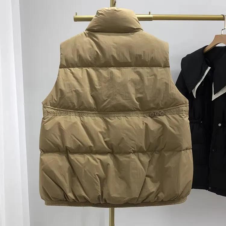 Пуховой жилет Женский Свободный Модный Однотонный Стойка Воротник Простой и Универсальный Осенний Жилет Куртка