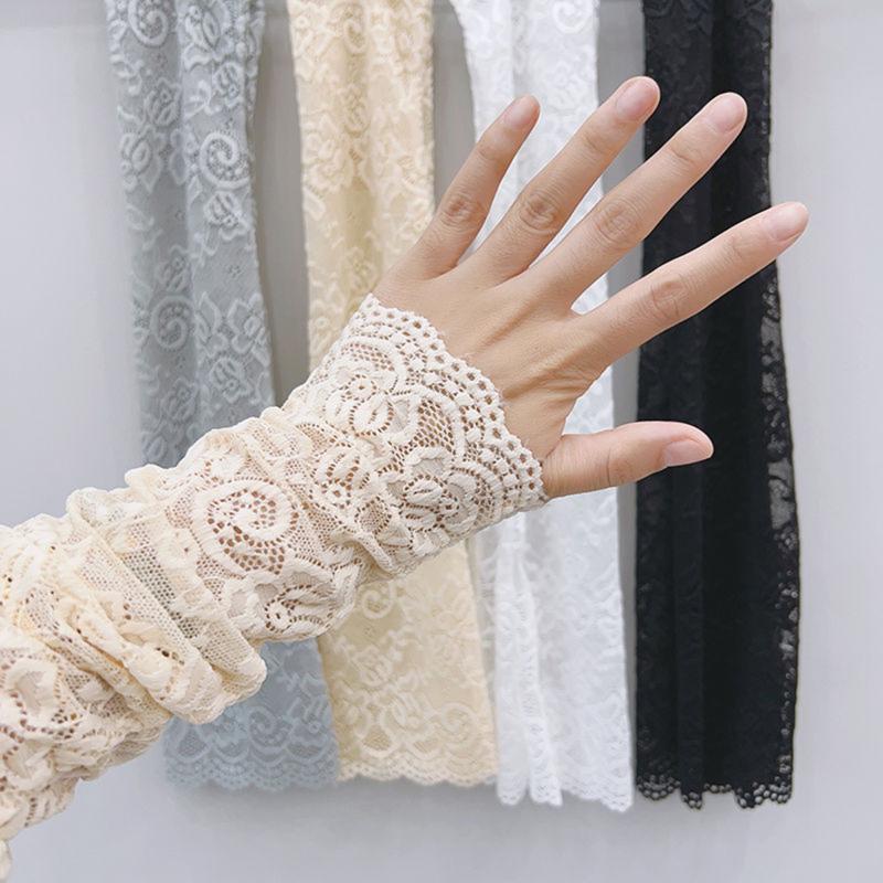 Women Summer Lace Sunscreen Arm Sleeve Breathable Mesh Lace Sleeves Cover Long Fingerless Driving Gloves