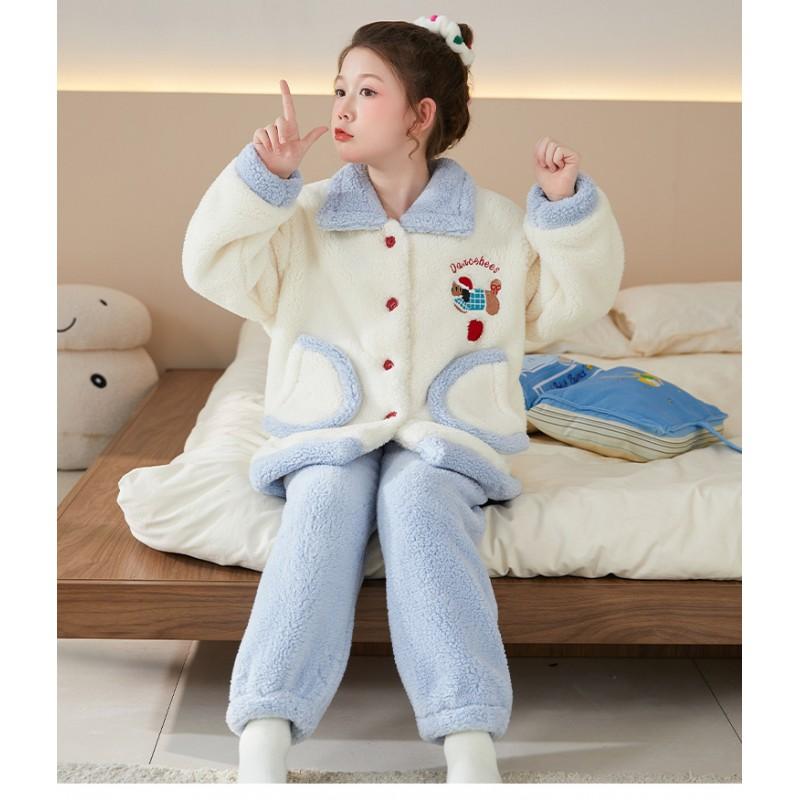 Girls Coral Fleece Pajama Set With Zipper Warm Thick Flannel Sleepwear Kids Ages 8 Winter Home Outfit