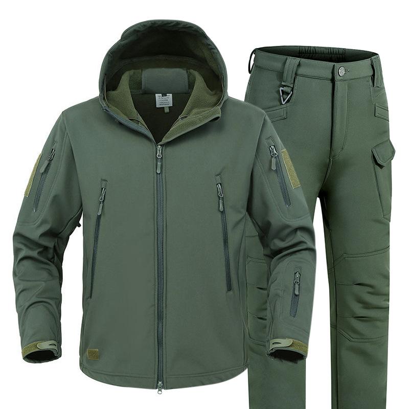 Men's Hiking Jackets Outdoor Soft Shell Suits Waterproof Camouflage Pants Tactical Hooded Fleece Coat Winter Gift Belt