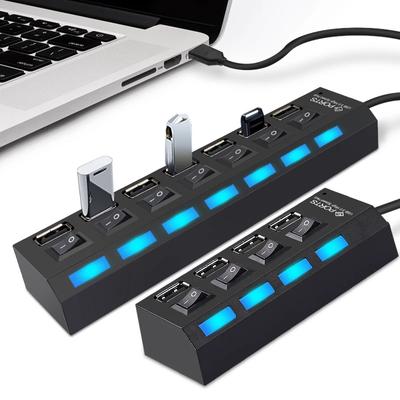 4/7-портовый USB-концентратор с переключателем включения/выключения, светодиодная подсветка, USB 2.0-концентратор, высокоскоростной адаптер, портативный USB-разветвитель для компьютеров, ноутбуков, аксессуары