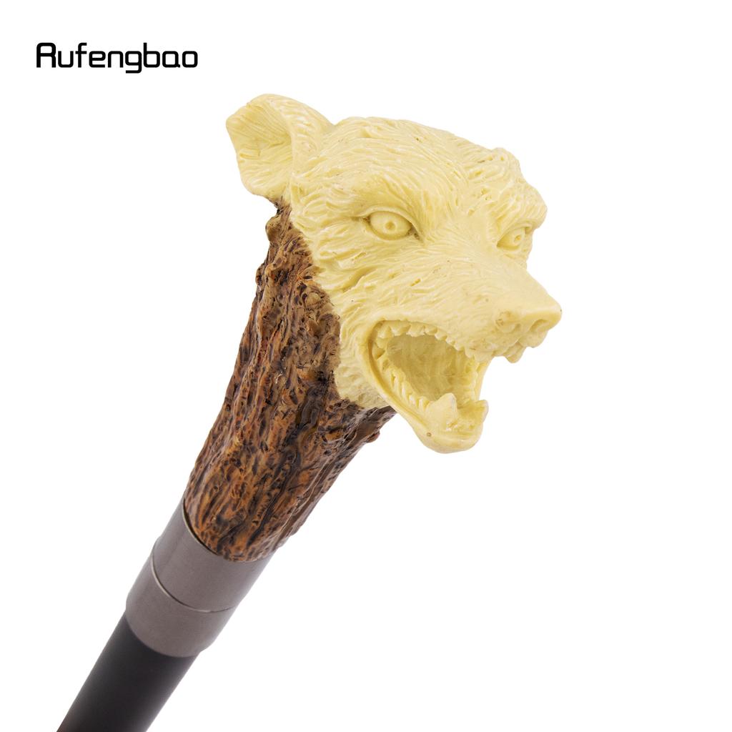 Желтая смола Голова волка Корень дерева Трость для ходьбы Модная декоративная стальная трость Джентльменская элегантная трость для косплея Набалдашник Посох 94 см