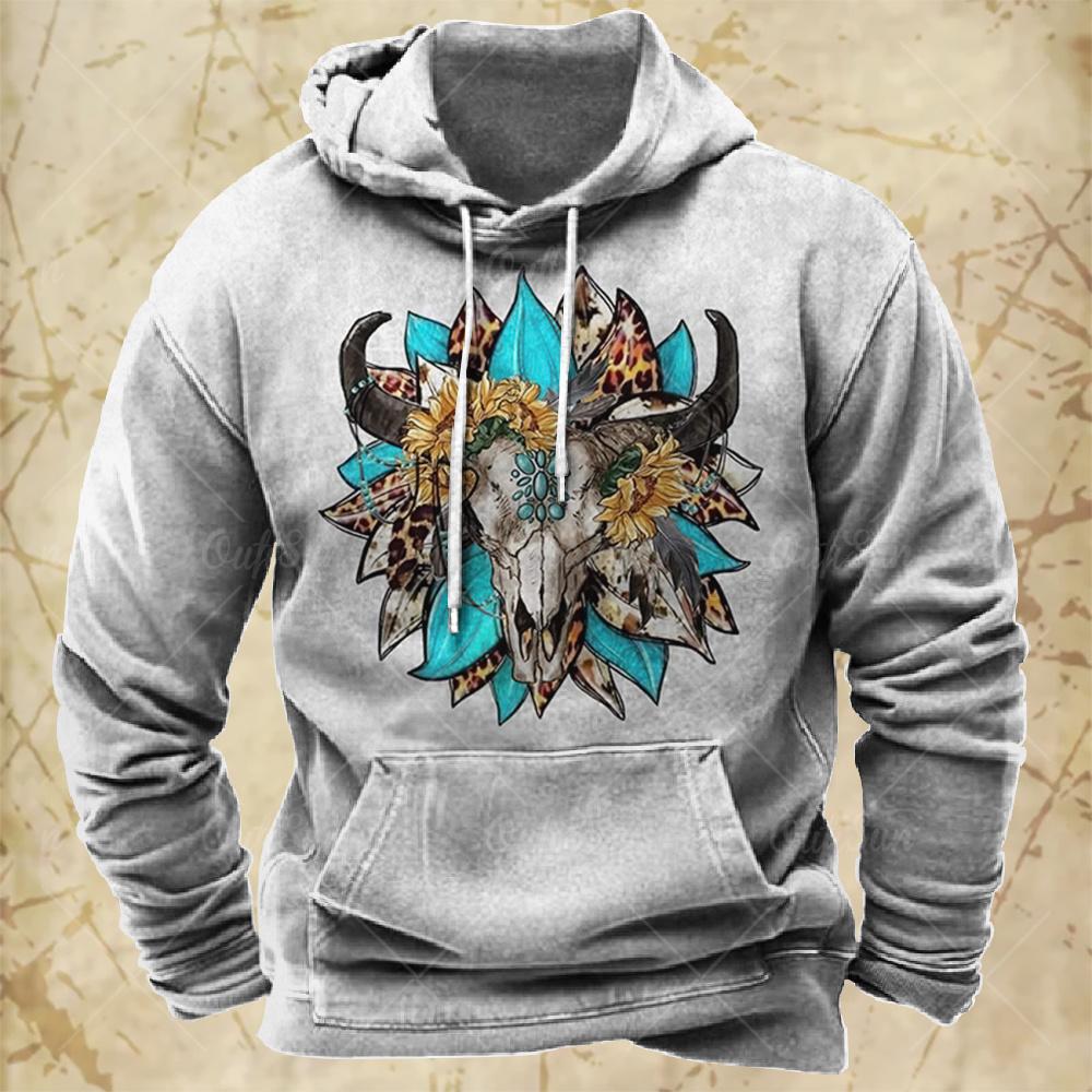 Мужская толстовка с капюшоном Western Cowboy Hooded Sweatshirt North America Demon Wendigo Printed Oversize Harajuku Clothes Vintage Streetwear