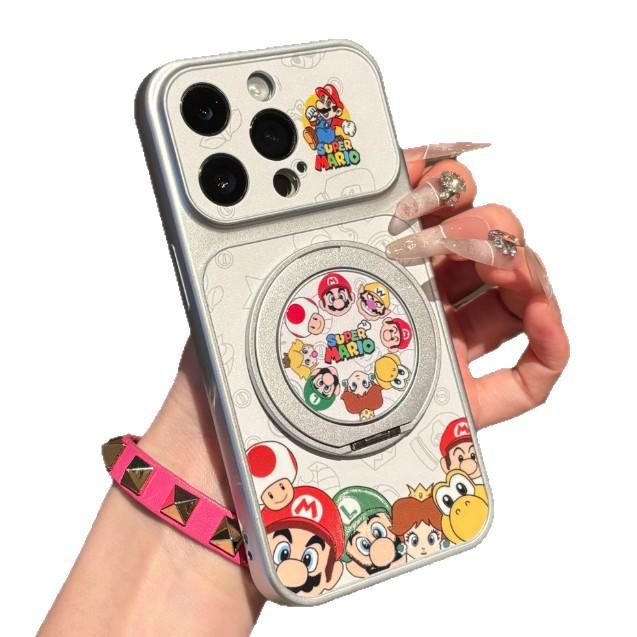 Вращающийся держатель Mario подходит для чехла для мобильного телефона Apple 17Pro с большим окном IP16/15, гальваническое покрытие 14, мелкие отверстия 13, наборы