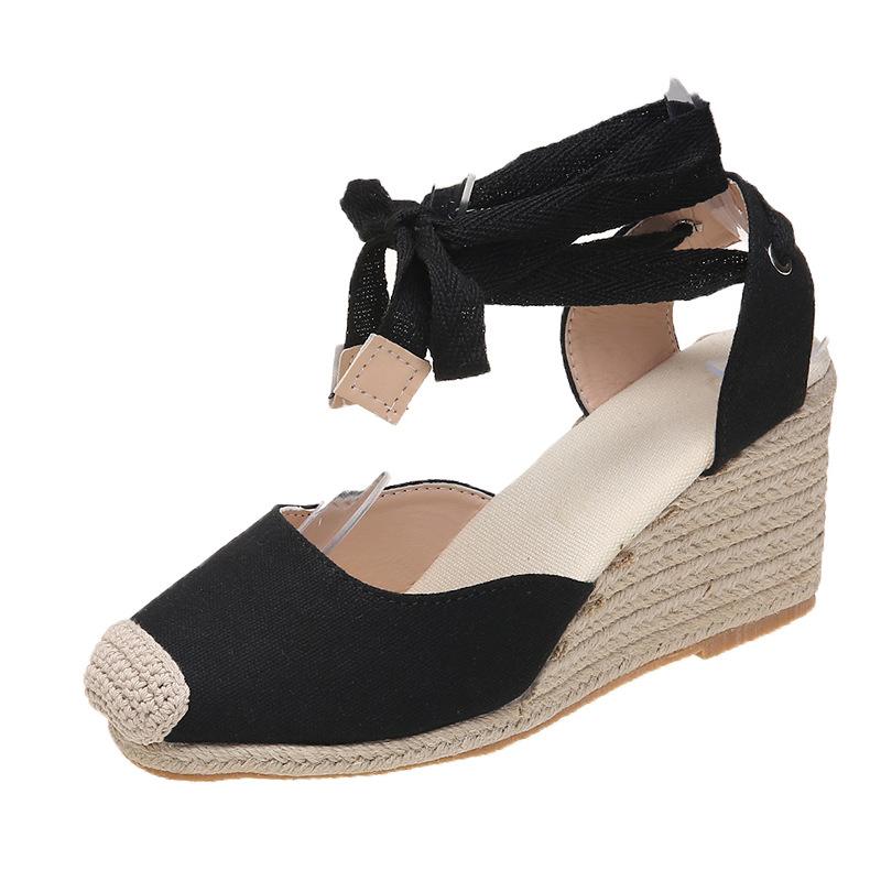 Fashion 2025 Women's Espadrille Ankle Strap Sandals Comfortable Slippers Ladies Womens Casual Shoes Breathable Flax Hemp Canvas Pumps