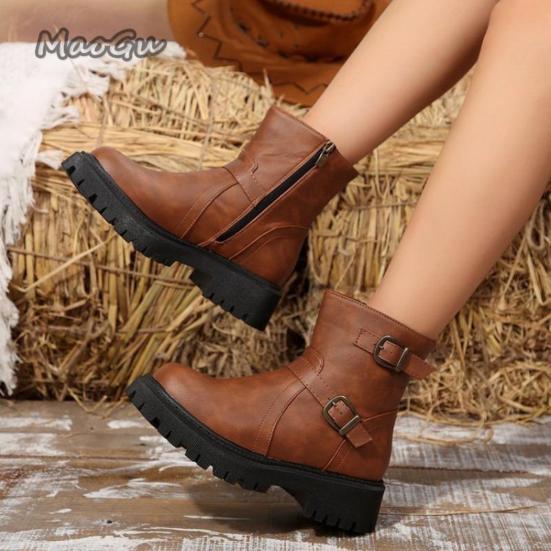 Модные горячие продажи 2025 новые Ретро женские ботинки на платформе Модная обувь на боковой молнии Противоскользящие женские ботильоны Ботинес Пара Мухерес
