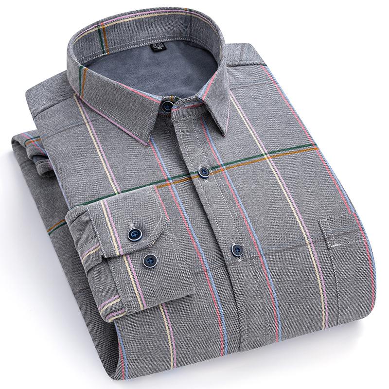 Мужские клетчатые рубашки с длинным рукавом, деловая повседневная мужская полосатая рубашка на зиму, теплый дизайн в клетку