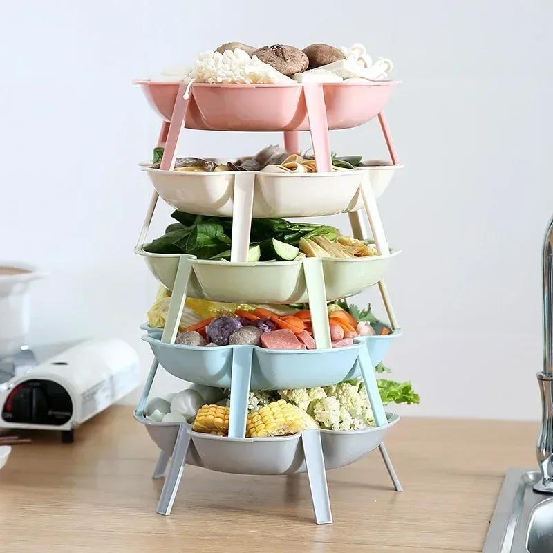 Multiple Color Friut Vegetable Storage Rack Convenience Superimposed Flower Plate Side Dish Tableware Kitchen Accessories Tool