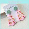 Floral Delightful Geometric Pink Christmas Tree Ear Studs For Joyful Celebrations