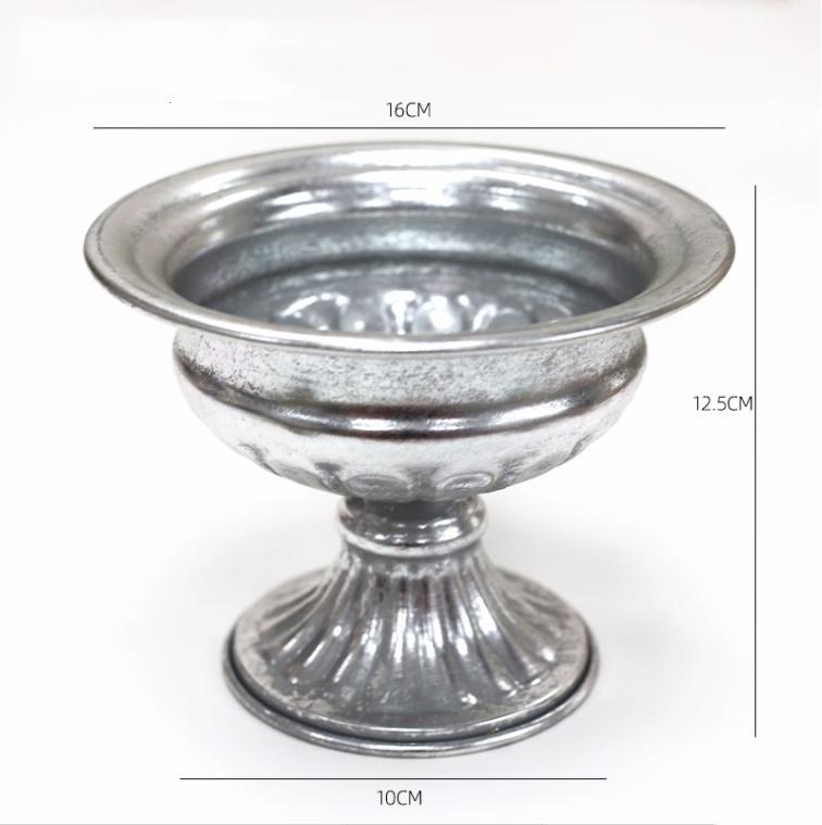 Vintage Classic Silver Iron Flower Vase Decoration Home Room Table Flowerpot Ornaments Office Store Flower Arrangement Crafts