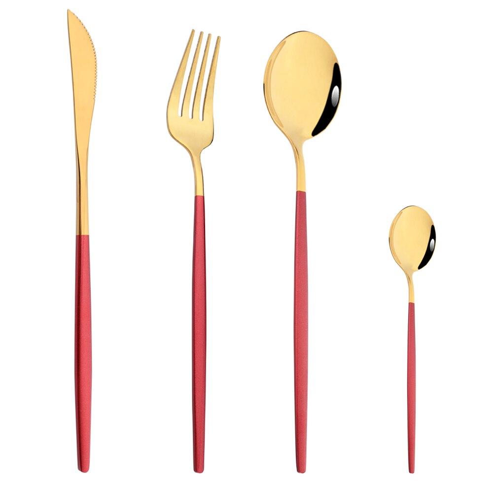 4pcs Gold Dinnerware Set Stainless Steel Tableware Set Knife Fork Spoon Flatware Set Dishwasher Safe Silverware Cutlery Set
