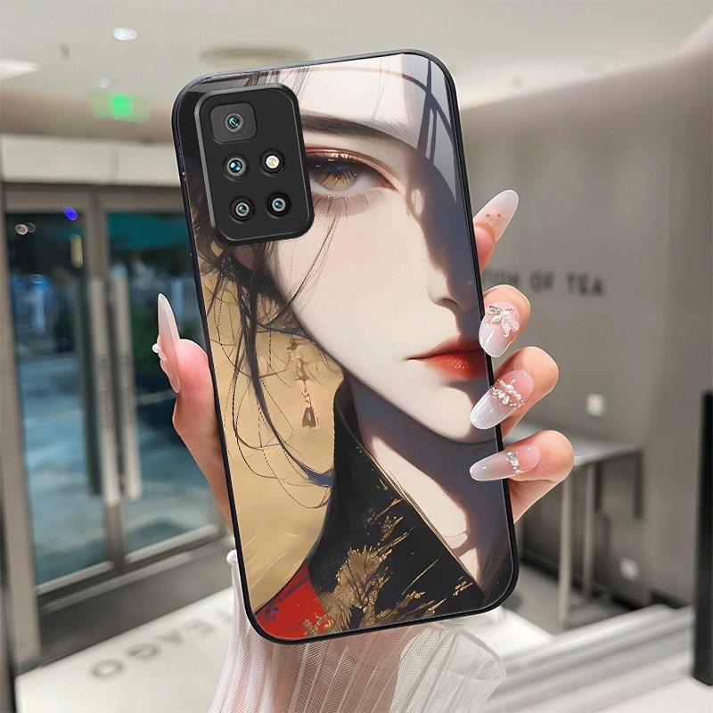 For Xiaomi Redmi 10 Prime 2022 Phone Case Tempered Glass Hard Shell flower Cute cats Coque For Redmi10 10Prime 2022 Back Cover