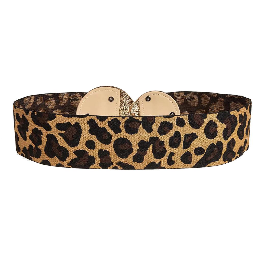Женский корсет с леопардовым принтом, эластичный широкий пояс с круглой пряжкой, универсальный, для банкета, платья, рубашки, пальто