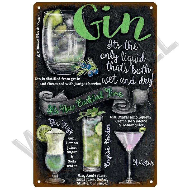 Metal Sign Vintage Tin Signs Retro Decorations Gin & Tonic Cocktail Plate Decorative Poster Plaque Bar Kitchen Home Wall Decor