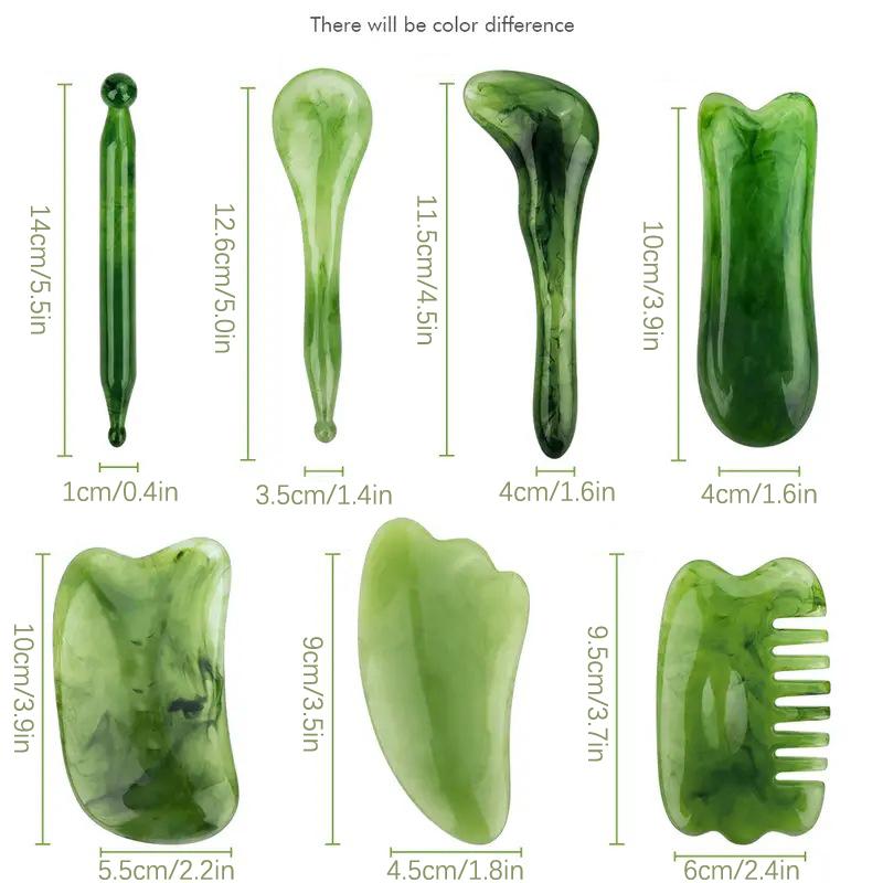 7 шт., скребковая доска для массажа Гуаша из смолы, спа-массажер для лица, акупунктура Гуаша, красота кожи, уход за лицом, массажные инструменты