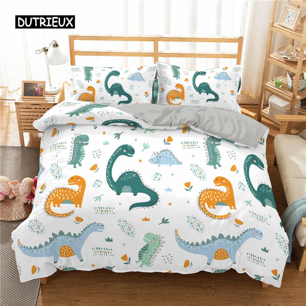 Cartoon Dinosaur Duvet Cover Animal Bedding Set Microfiber 3D Print Comforter Cover For Kids Girl Boy Bedroom Double Single Size