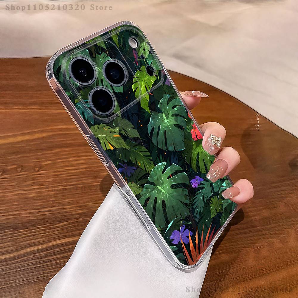Листья пальмы Чехол для телефона Для iPhone 17,16,15,14,13,12,11 Pro,Max,Plus,X,XS,XR,SE4,E Mini Прозрачный Мягкий Чехол