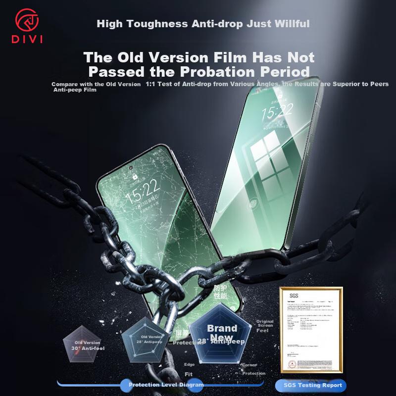DIVI Instant Screen Protector for Xiaomi 15 Pro/Ultra, Phone Film for Xiaomi 15 S Pro, No Black Border, Smooth, Tempered Glass Film, Bubble-Free