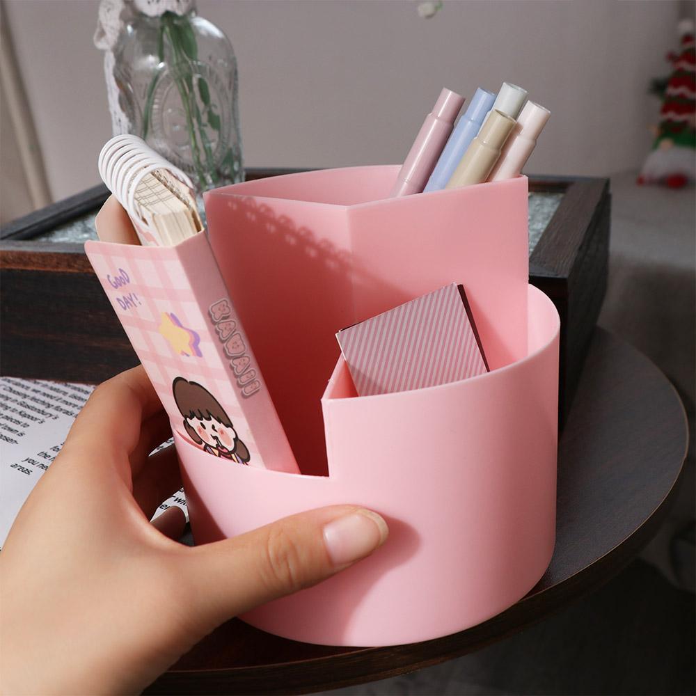 Storage Box 360° Rotating Pen Holder 3-Grid Pen Pencil Organizer Makeup Brush Holder School Office
