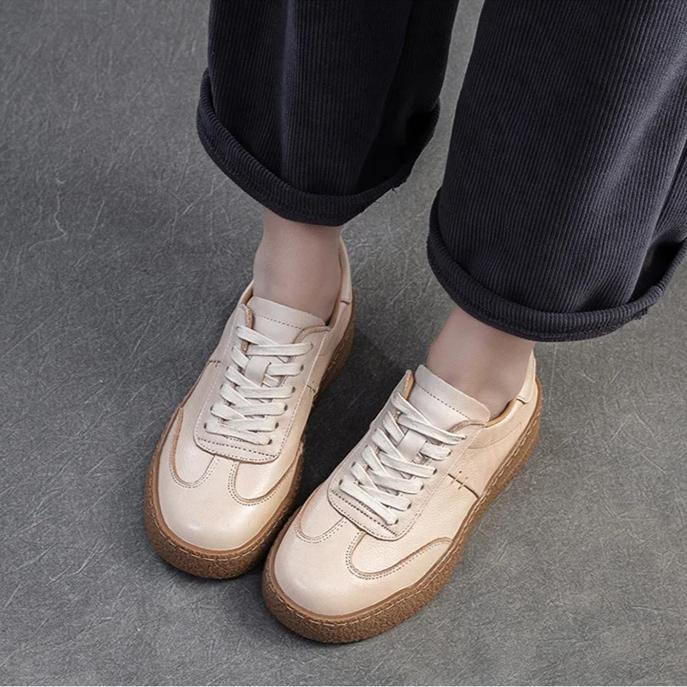 Johnature Туфли на плоской подошве в британском стиле, повседневные и универсальные, из натуральной кожи, с мягкой подошвой, на шнуровке, женские туфли