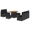 Ensemble de canapé de jardin 8 pièces avec coussins noir poly rattan acacia, Canapé de jardin 2 places avec rangement 3364414