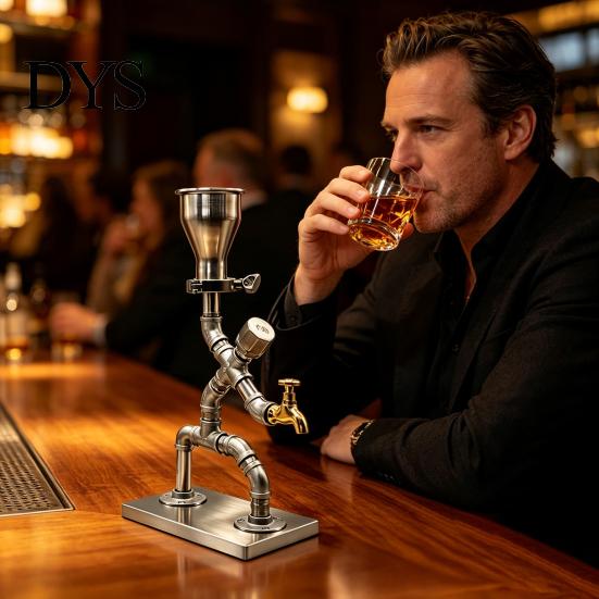 Bar Counter Whiskey Decanter Vintage Industrial Wine Dispenser, Metal Pipe Liquor Dispenser with Brass Tap, Countertop Unique Spirit Vodka Stand, Home